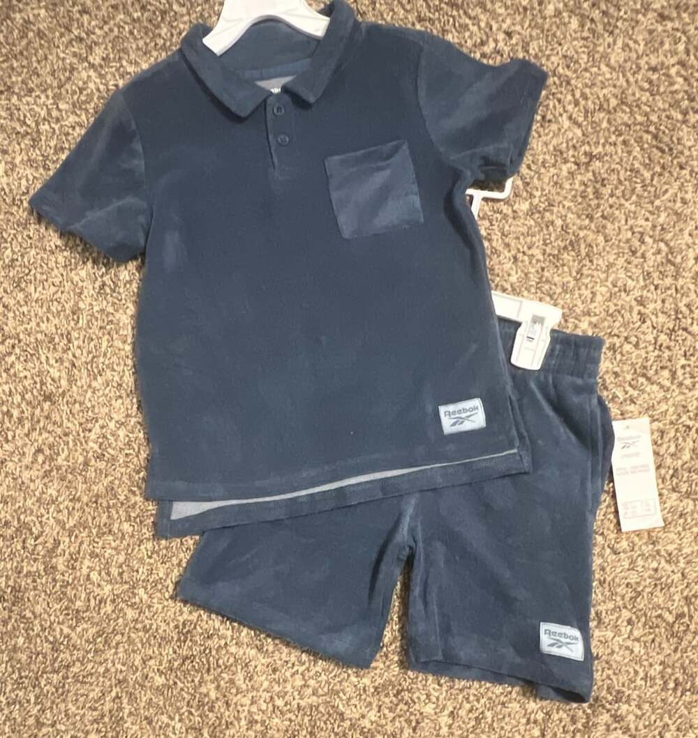 Reebok 2 Piece Set Size 5 Blue French Terry Polo Shorts
